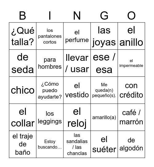 La Moda Bingo Card