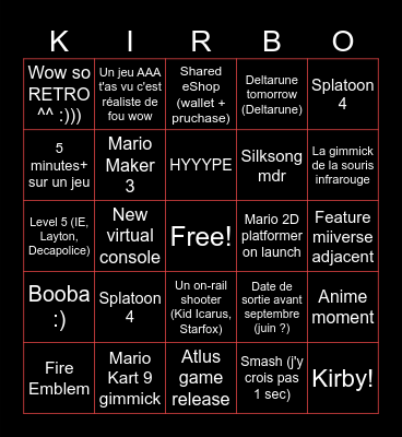NINTENDO DIRECT 02/04/25 Bingo Card