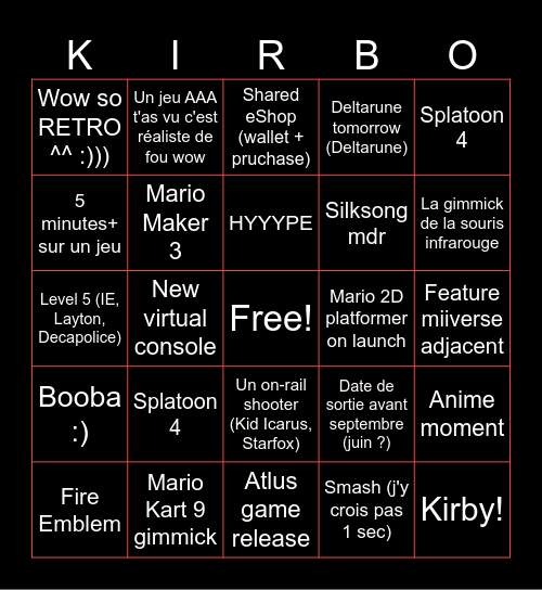NINTENDO DIRECT 02/04/25 Bingo Card