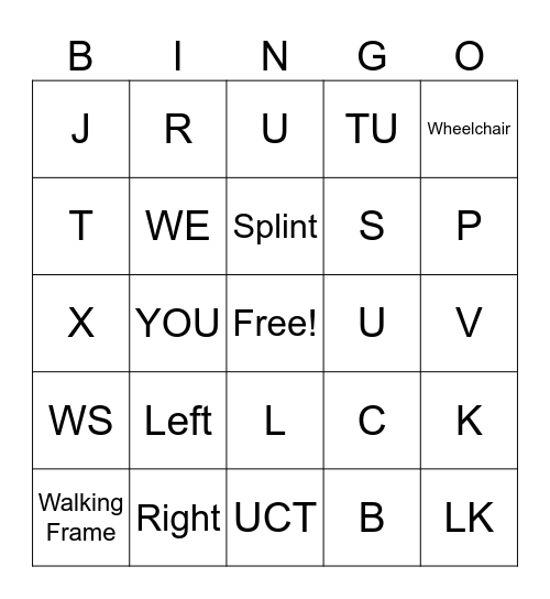 Stroke Support Group Bingo Card