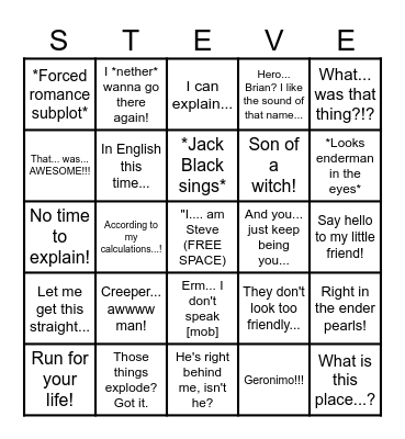 Minecraft Movie Bingo Card