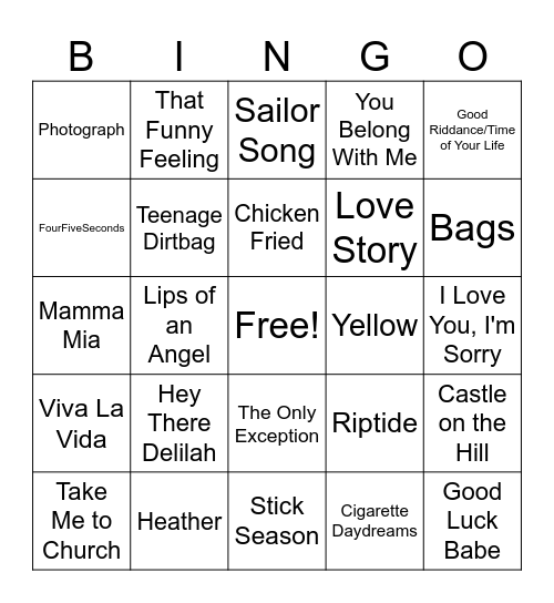 PB&Jam Session Bingo Card
