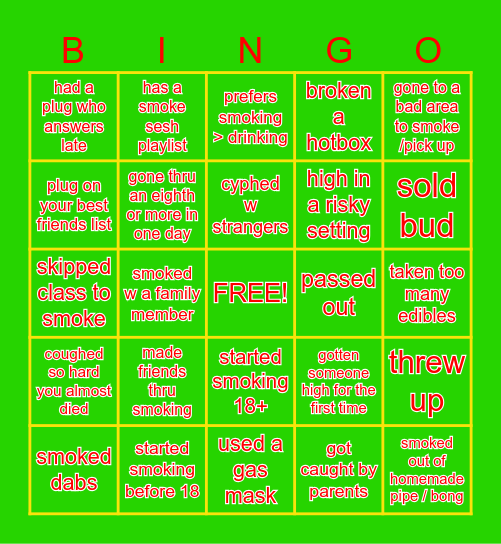 stoner bingo🍃 Bingo Card