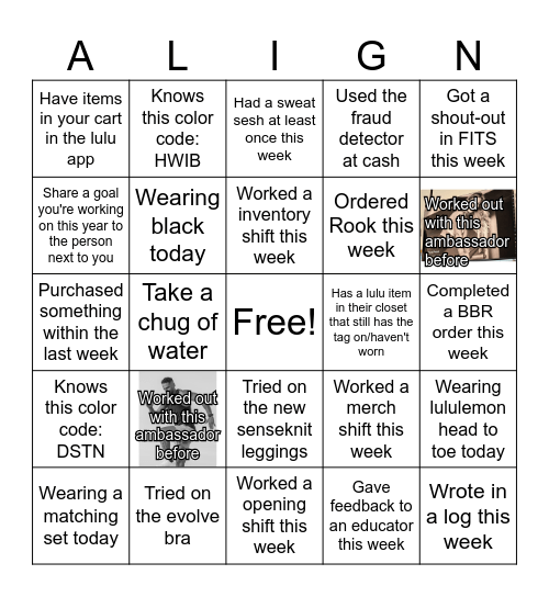 Lululemon Freehold Bingo Card