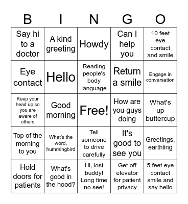 Head's UP Bingo Card