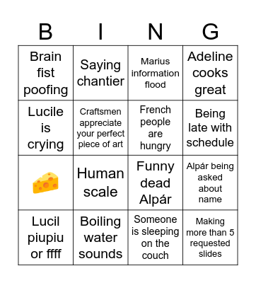 Cousy 2025 Bingo Card