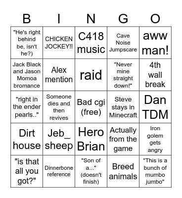 Minecraft movie!!! Bingo Card
