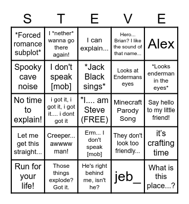 Minecraft Movie Bingo Card