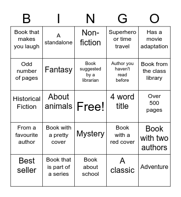 Reading Bingo Card