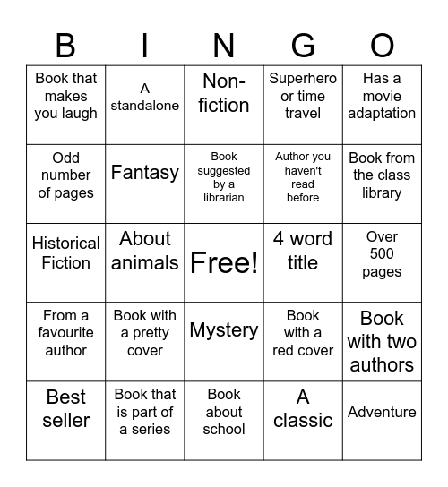 Reading Bingo Card