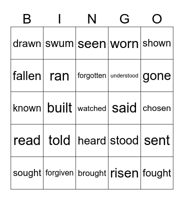 Past Participle - Irregular verbs Bingo Card