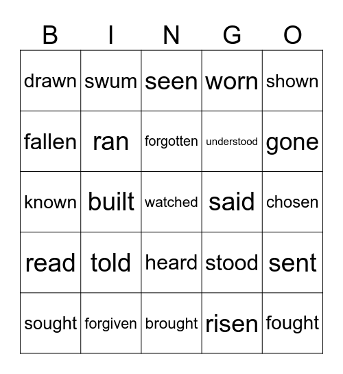 Past Participle - Irregular verbs Bingo Card