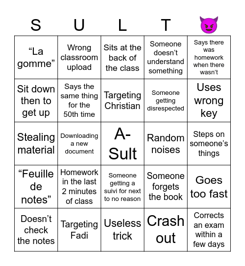 Sult-ans of math Bingo Card