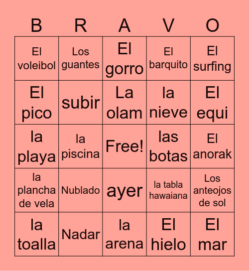 Spanish Vocab 7 Bingo Card