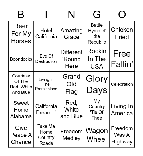 Patriotic Bingo Card