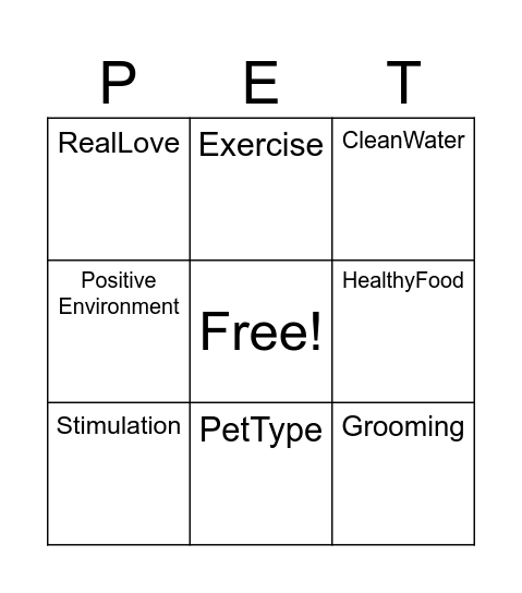 Basic Needs Bingo Card