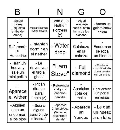 Minecraft Bingo Card
