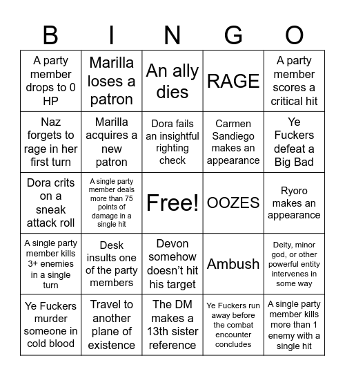 Untitled Bingo Card