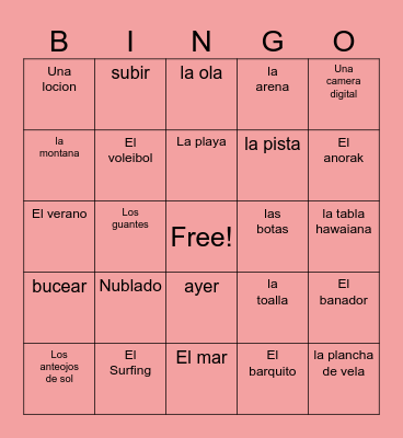 Spanish Vocab 7 Bingo Card