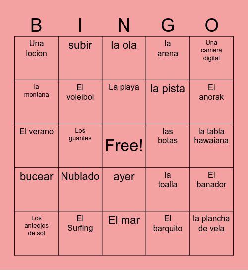 Spanish Vocab 7 Bingo Card