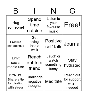 Mental 'Fitness' Bingo Card