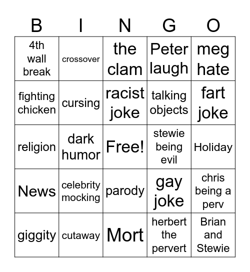 family guy bingo Card