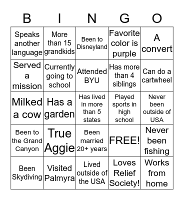 Getting to know YOU! Bingo Card