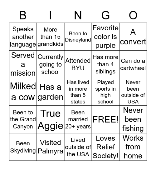 Getting to know YOU! Bingo Card