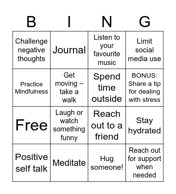 Mental 'Fitness' Bingo Card