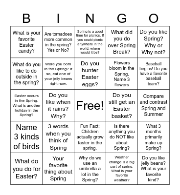 Spring Bingo Card
