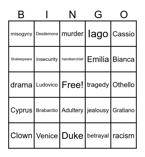 Othello Bingo Card