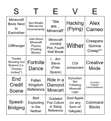 Minecraft Movie Bingo Card