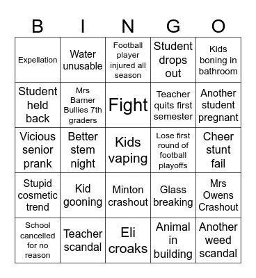 2026 school year bingo Card