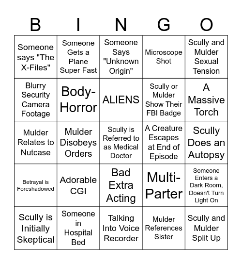 X-Files Bingo Card