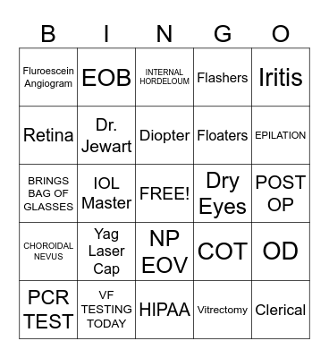 Ophthalmology Bingo Card