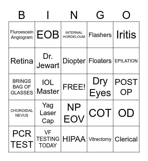 Ophthalmology Bingo Card