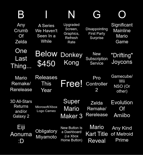 Switch 2 Predictions - Chrignit Bingo Card