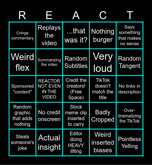 Bad Reactor Bingo Card