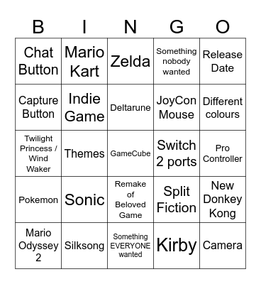 SWITCH 2 BINGO Card