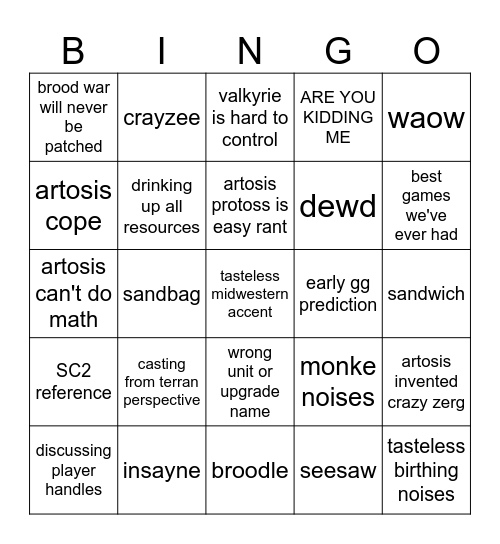 Tastosis Bingo Card
