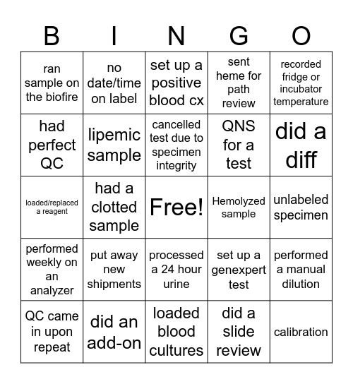 Lab Week Bingo Card