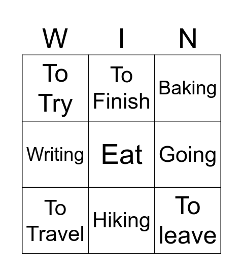 Infinitives Bingo Card