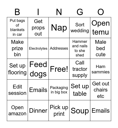 Rrainyday Bingo Card