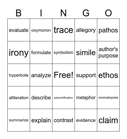American Literature Bingo Card