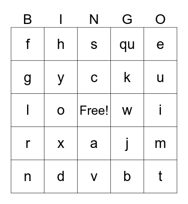 Alphabet sounds Bingo Card