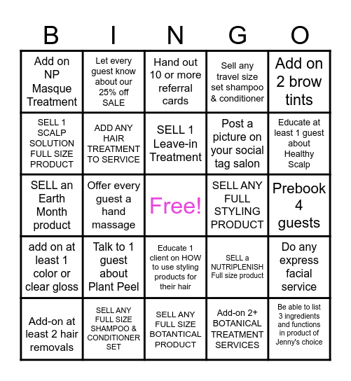 Salon Soleil Aveda AVEDA Bingo Card