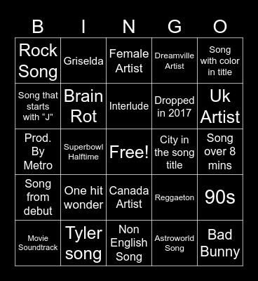 Spotify Bingo Card