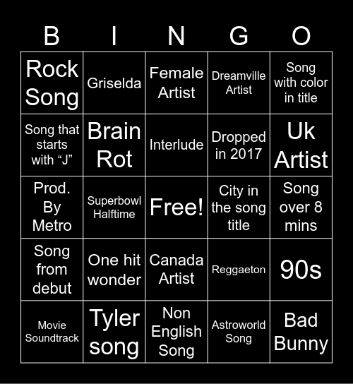 Spotify Bingo Card