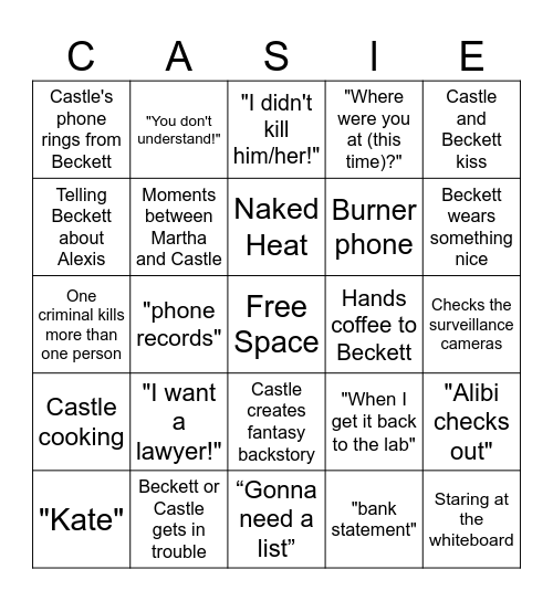 Castle Bingo Card