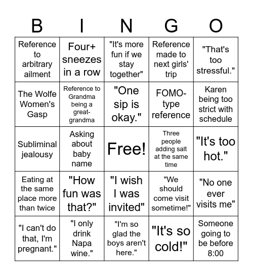 Gals Trip! Bingo Card